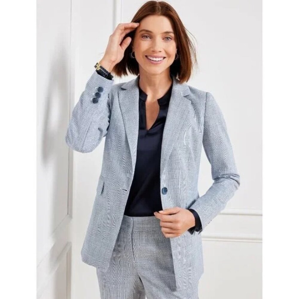 NWT Talbots Womens Size 16 Blue White Spring Glen Plaid Blazer Jacket NEW